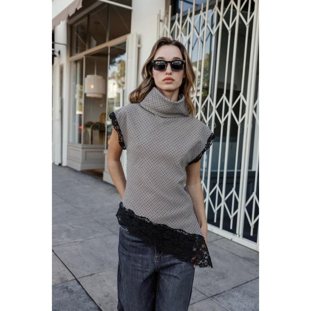 ZARA HOUNDSTOOTH LACE TOP